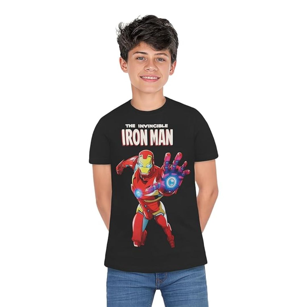 Boys Crew Neck T-shirt with Character Graphic Print, Colour: BLACK, Size: 5-6 YEARS
