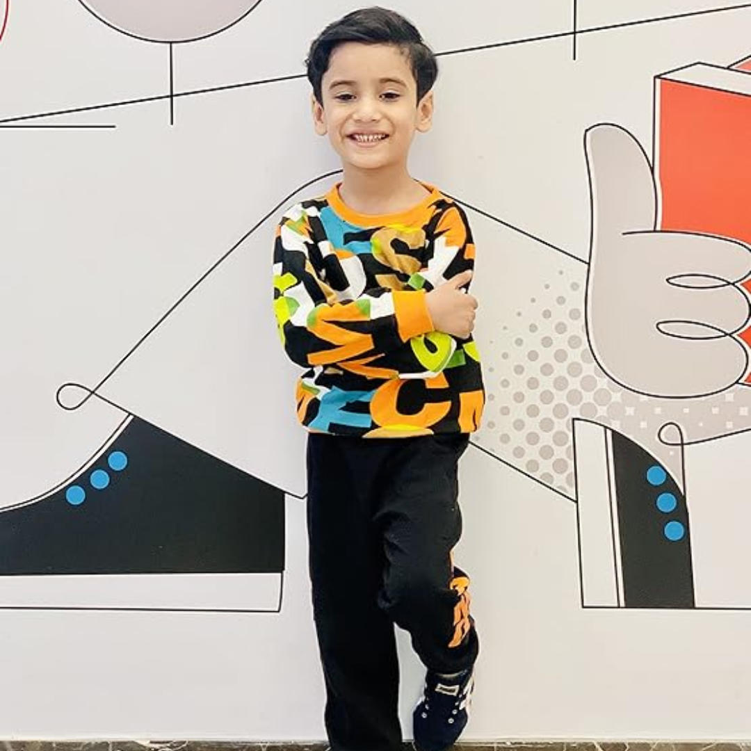 Boy's Cotton full Sleeves Printed shirt and Pant Set in Multi Color, Size: 4-5 Years