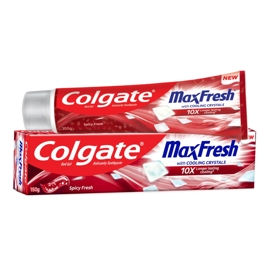 Colgate MaxFresh Toothpaste, Red Gel Paste with Menthol for Super Fresh Breath, (Spicy Fresh) 150 g