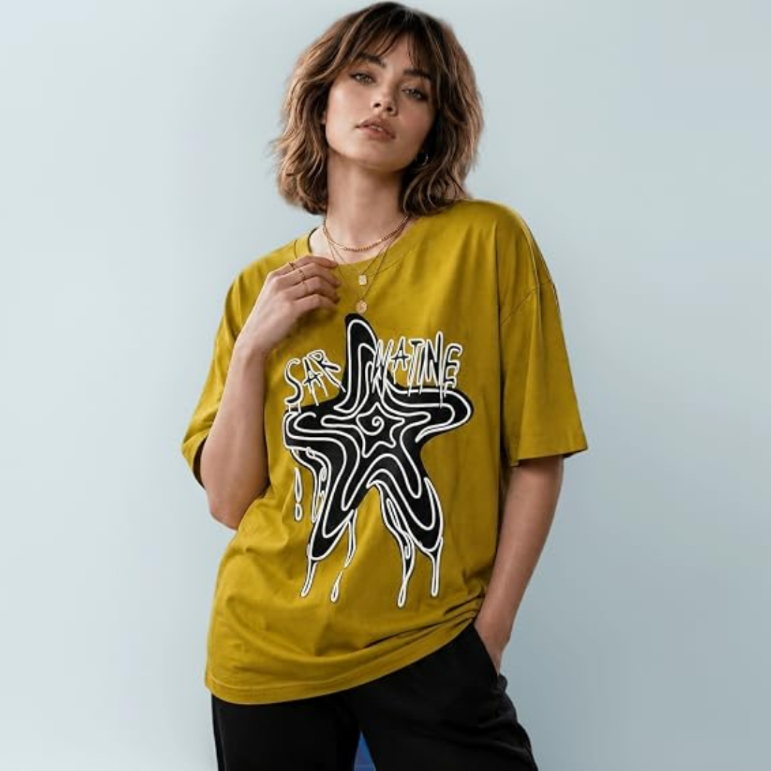 London Hills Oversized T Shirt for Women, Cotton Blend Printed T-Shirt for Woman, size- M