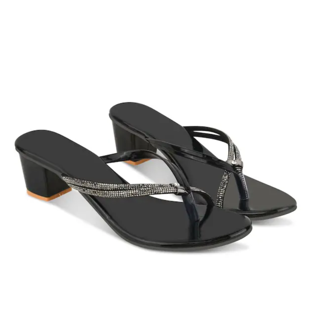 Fashion Women Stylish Casual Block Heel Sandal Fancy Solid Comfortable Sole For Womens & Girls, Colour: Black, Size: 7 UK