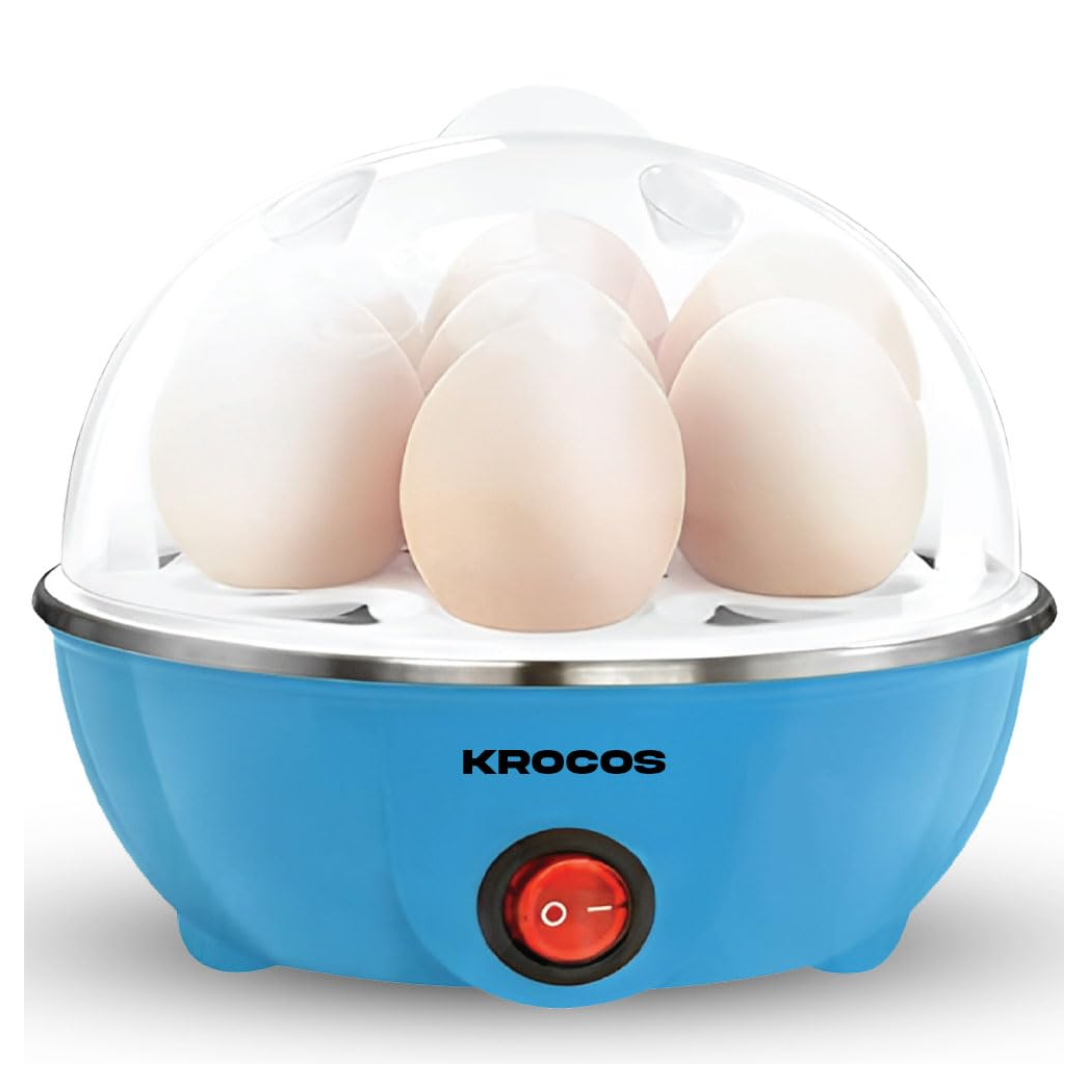 KROCOS Electric Egg Boiler & Poacher | Fast Steaming & Boiling, Cooks Up to 7 Eggs, Automatic Shut-Off, Colour Blue