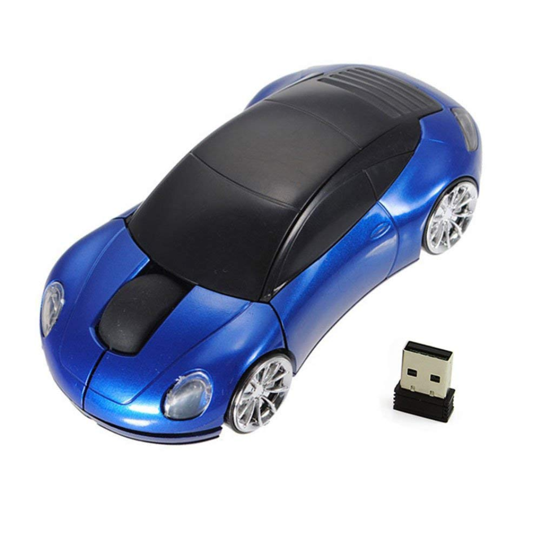 Microware Car Shaped Mouse Wireless Mouse (Computer Mice with USB Receiver), Colour - Blue