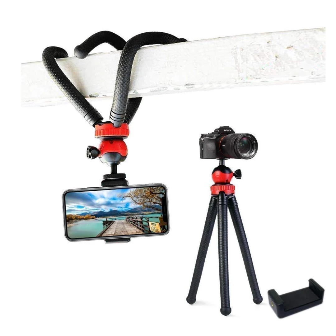 Tygot T-11 Flexible Gorillapod Tripod with 360° Rotating Ball Head Tripod for All DSLR Cameras & Mobils (12 Inch, Black and Red), 1 piece
