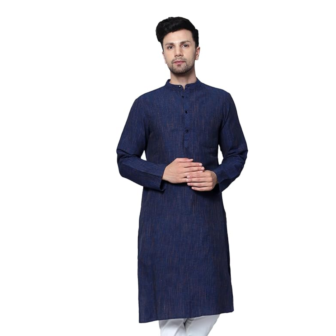 Men's Cotton Long Kurta Full Sleeves, Colour: Royal Blue, Size: L
