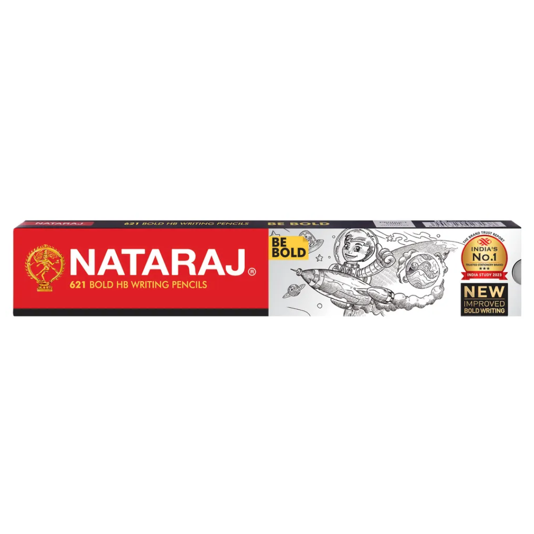 Nataraj 621 Bold HB Writing Pencil 10 Pieces,1 Sharpener,1 Eraser= 1 Box
