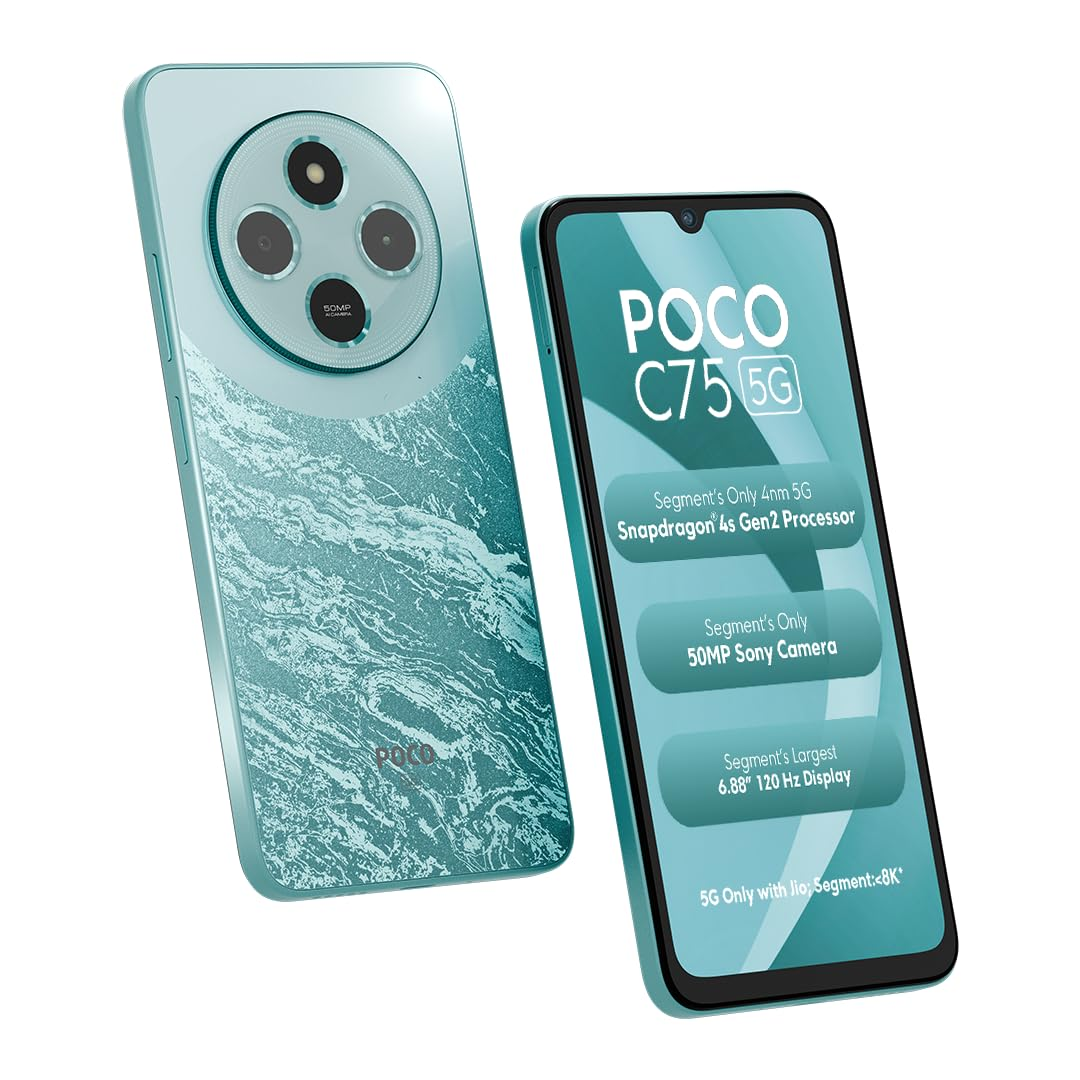 POCO C75 5G, Aqua Bliss (4GB, 64GB) 5160 mAh Battery
