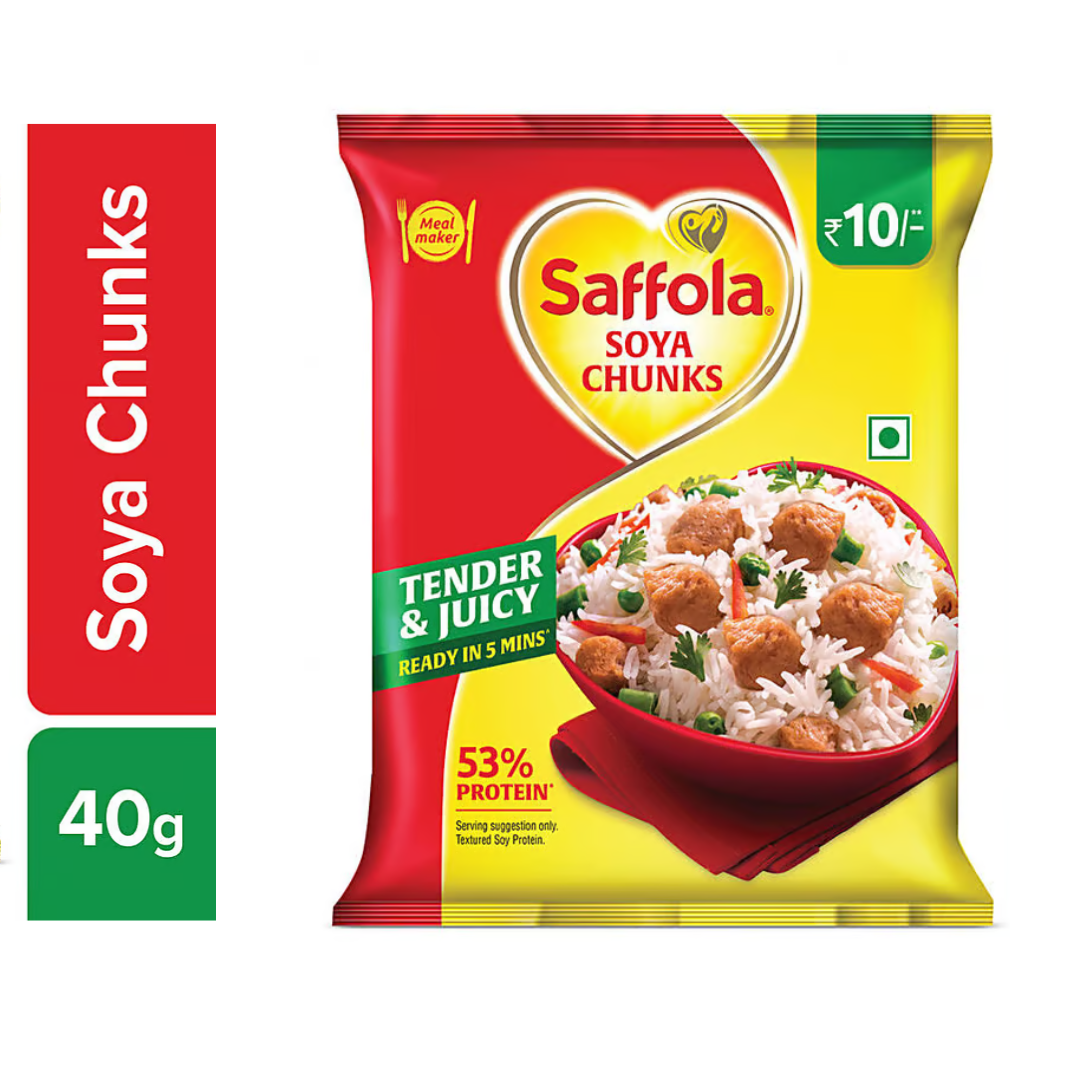 Saffola Meal Maker Soya Chunks - Tender &amp; Juicy, 40G Pouch (Pack of 1)