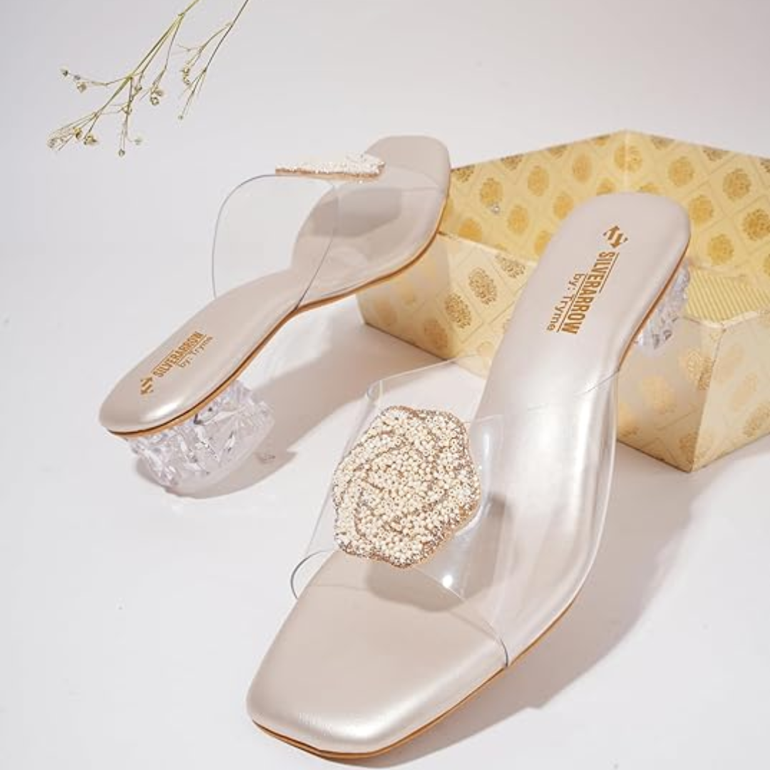 SilverArrow Women's Heel, Fashion Jutti Sandal, Emboidery with Stone Design Perfect for Casual/Outdoor/Party, Size: 6 UK