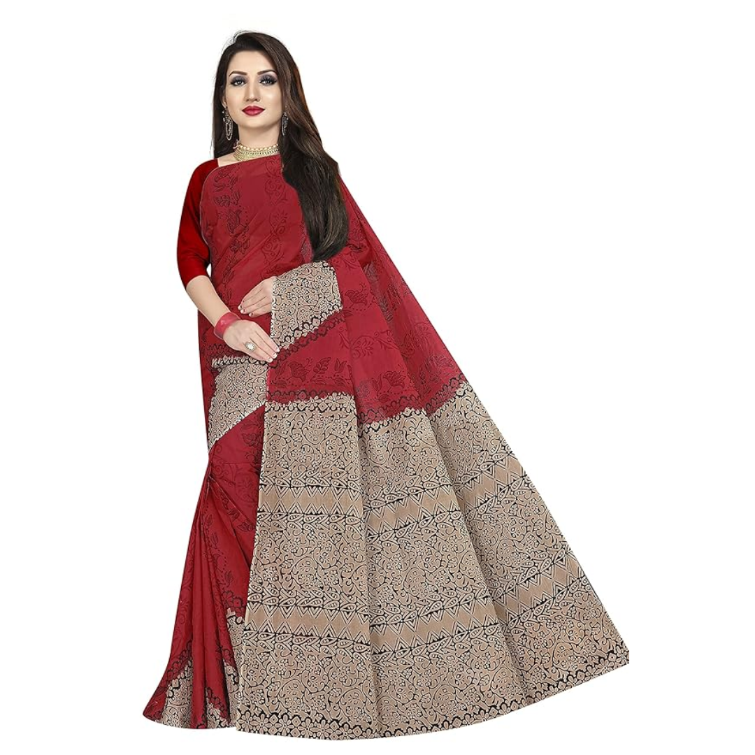 TAMAIRA FASHION Women's Plain Weave Pure Cotton Saree With Blouse Piece