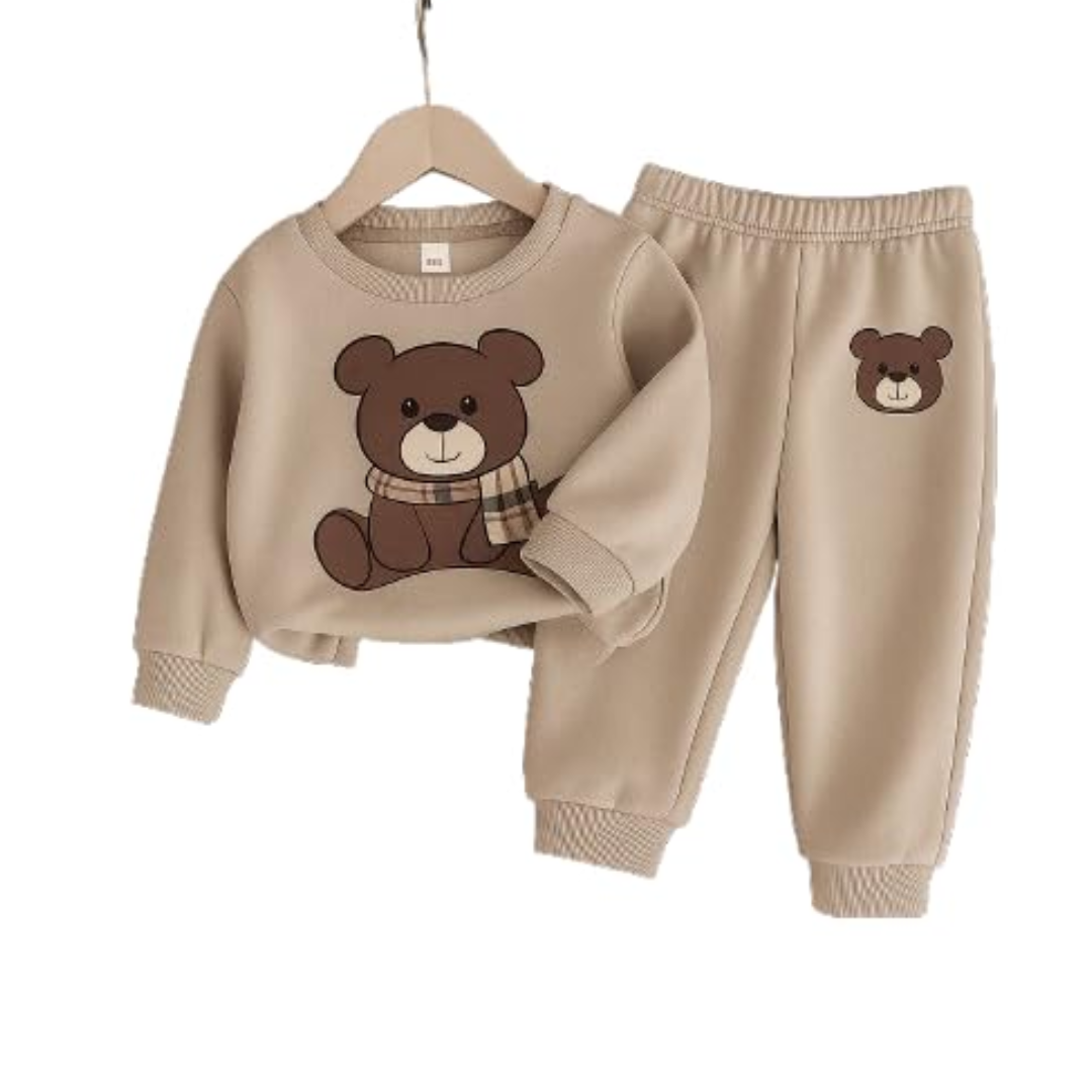 Trendy Printed Hoodie T-Shirt & Jogger Track Pant Clothing Set for Boys, Stylish Cord Set, Colour: Beige Size: 6-7 Years