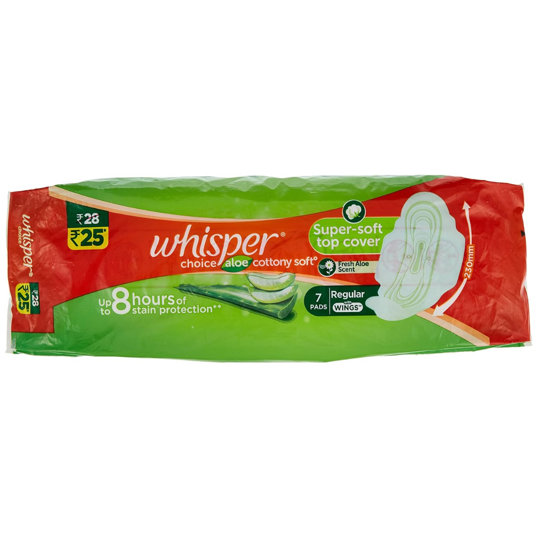 Whisper Choice Aloe Sanitary Pads for women, 7 Pads (Pack of 1)