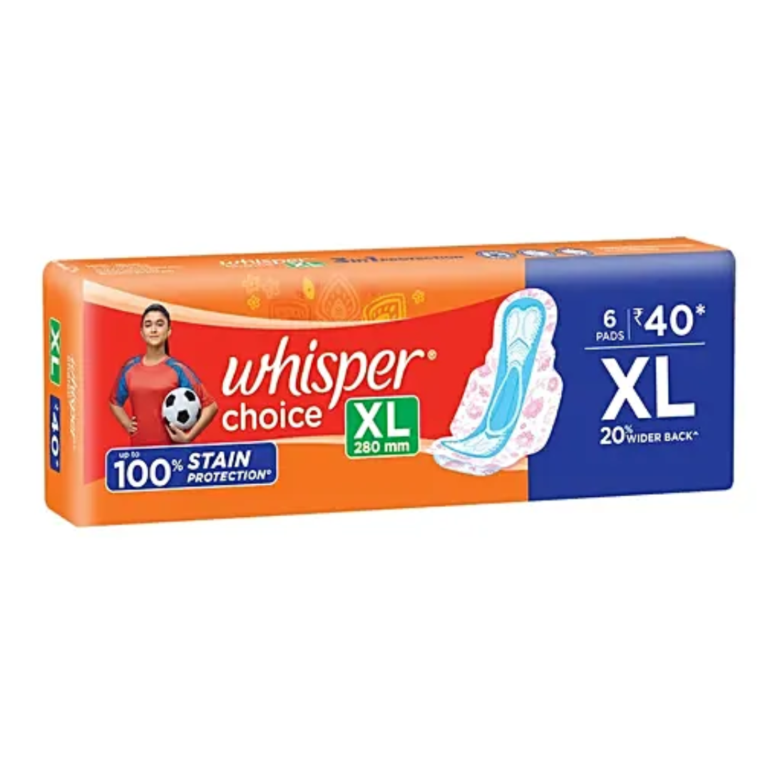 Whisper Choice Sanitary Pads - (size XL), 6 pcs