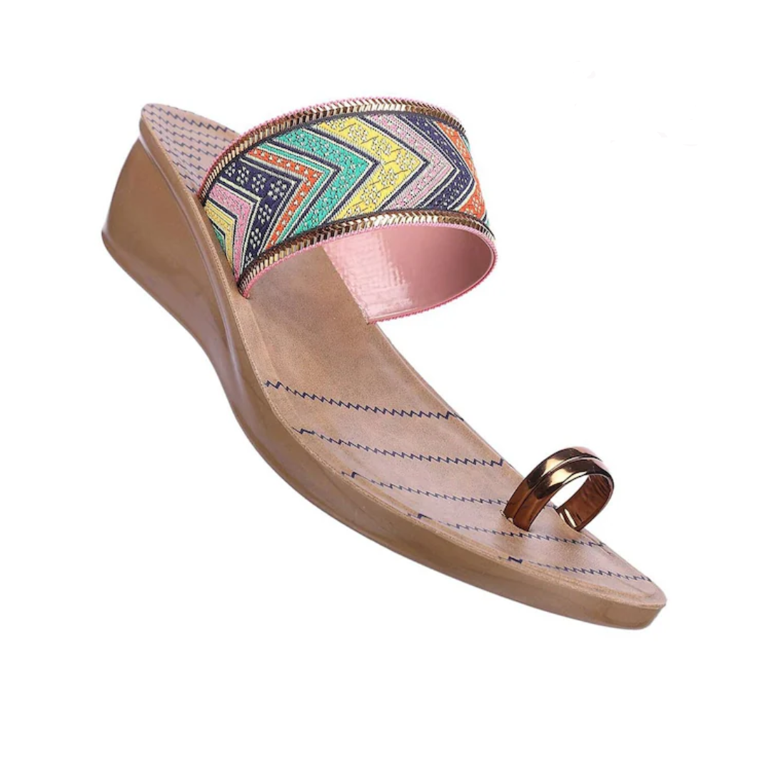 Women Embellished Toe-Ring Wedges Heeled Sandal, (Ladies Juta) Colour- Peach, Size: 7 UK
