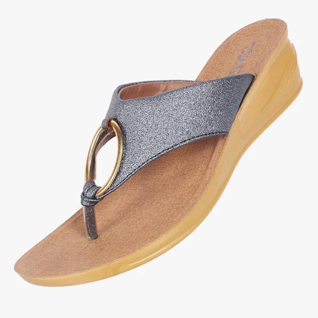 Women Thong-Strap Metal Accent Wedges Heeled Sandal, (Ladies Juta) Colour-Teal, Size: 6 UK