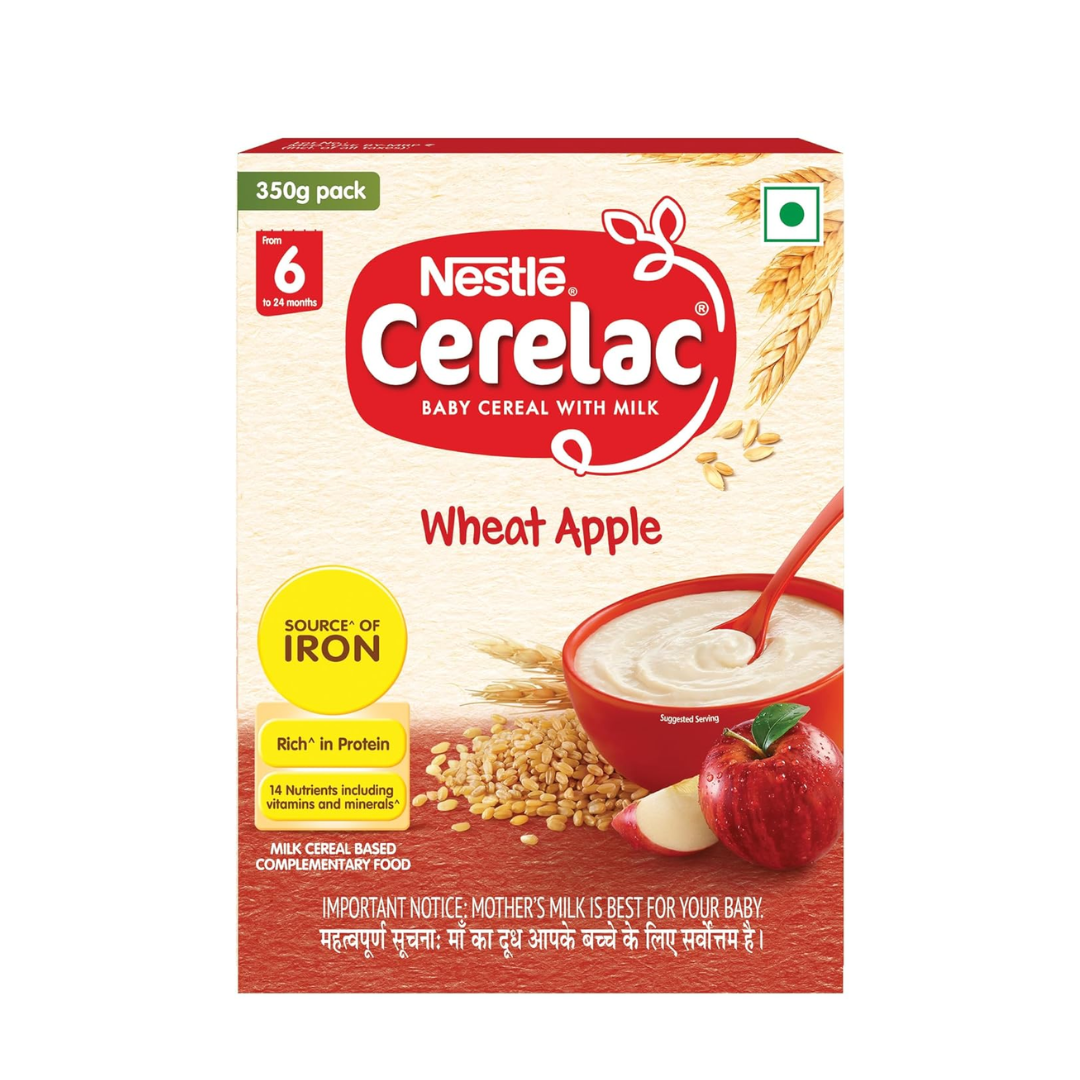 Nestle Cerelac Baby Cereal With Milk, Wheat Apple Carrot, From 6 To 24 Months, 350 g Box