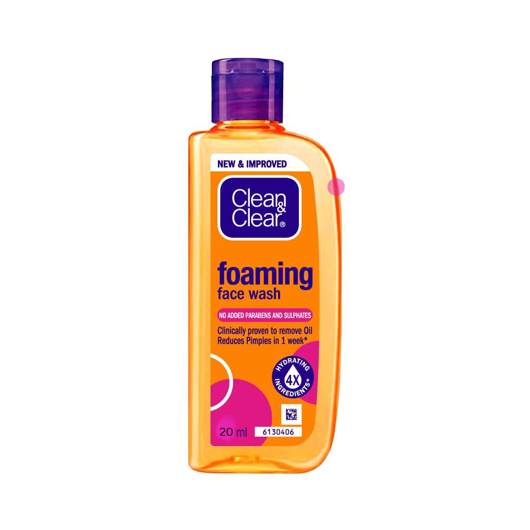 Clean &amp; Clear Foaming Face Wash - Oil-Free, Wont Clog Pores, Removes Oil, 20 ml