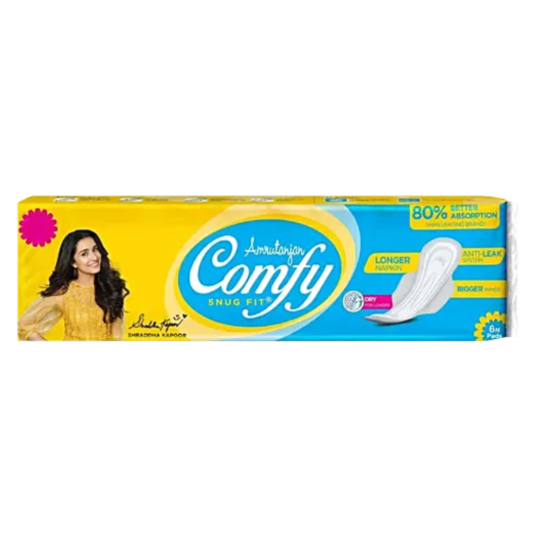 Amrutanjan Comfy Snug Fit Sanitary Pads - 230 mm, Longer Napkins, 6 pcs (Pack of 1)