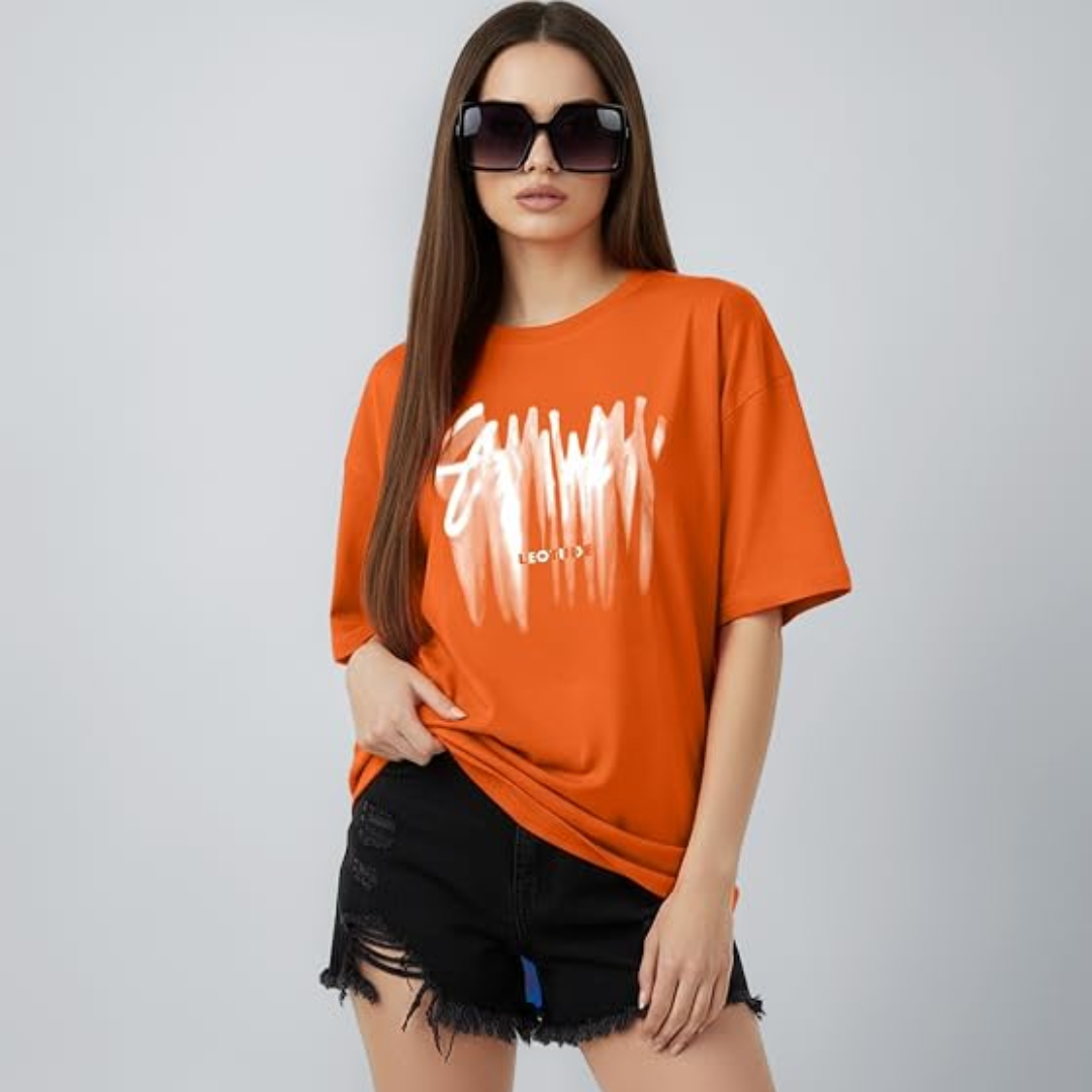 LEOTUDE Cottonblend Half Sleeve Oversized Tshirt for Women, size- M