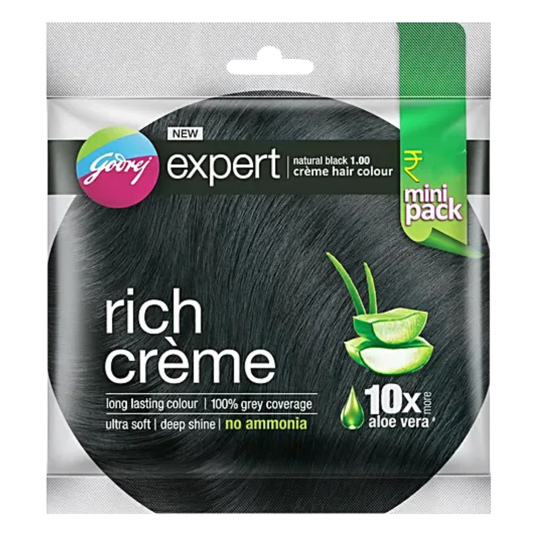 Godrej Expert Rich Creme Hair Colour - Natural Black, , 24 ml Sachet