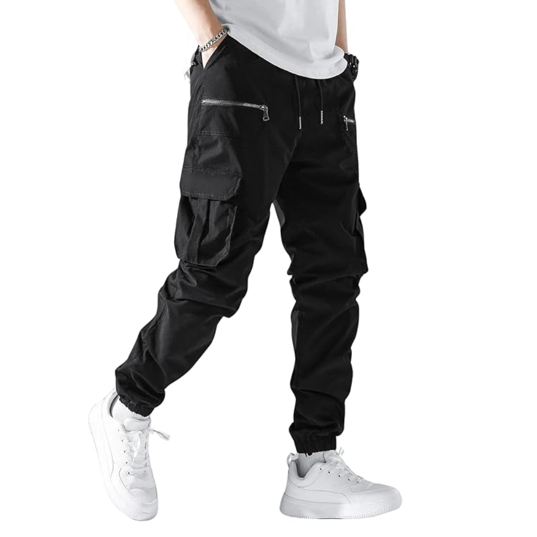Lymio Men Cotton Cargo Pants for Men, Color: Black,  Size: L (1Cargo-34-37)