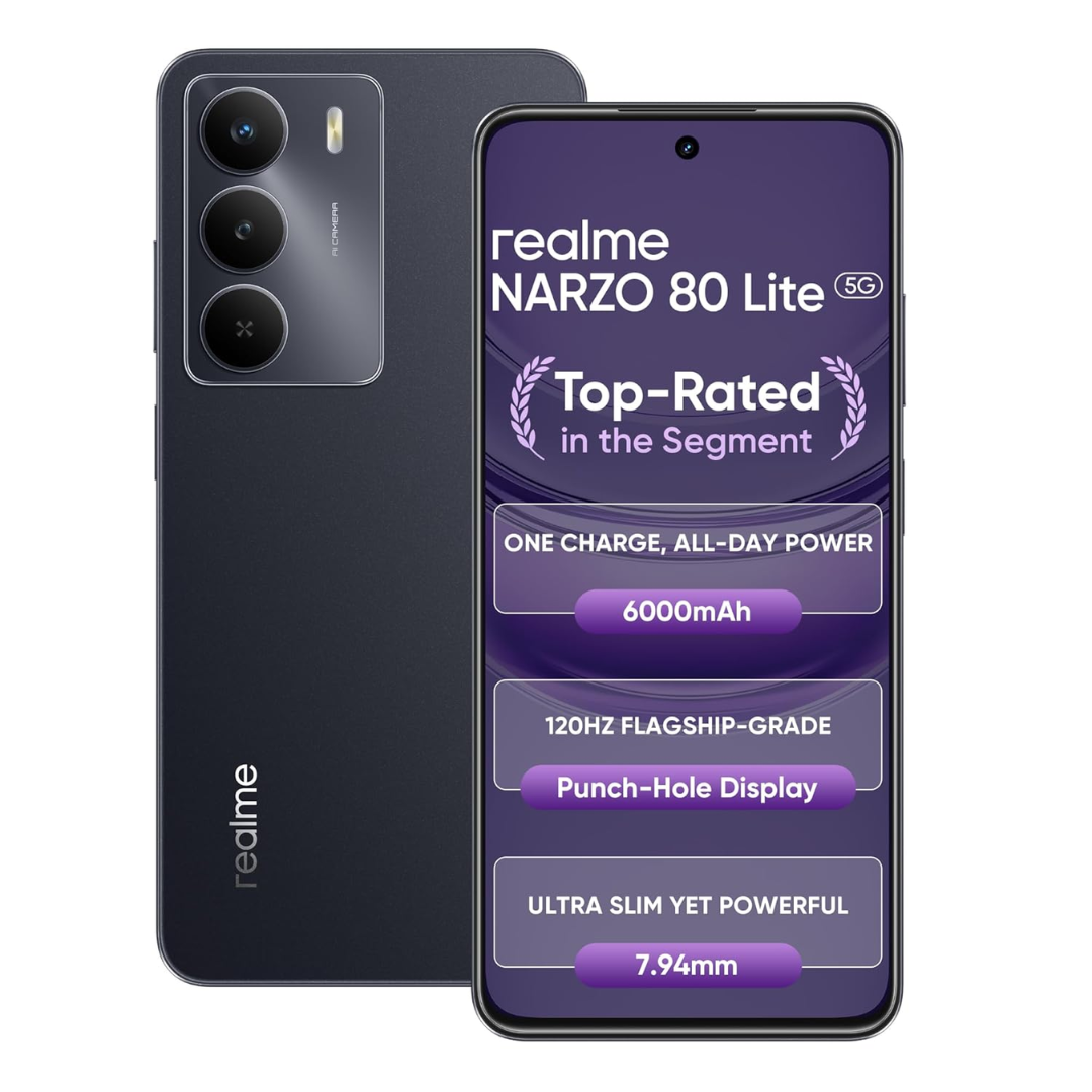 realme NARZO 80 Lite 5G (Onyx Black, 6GB RAM+128GB Storage) | 6000mAh Long-Lasting Battery