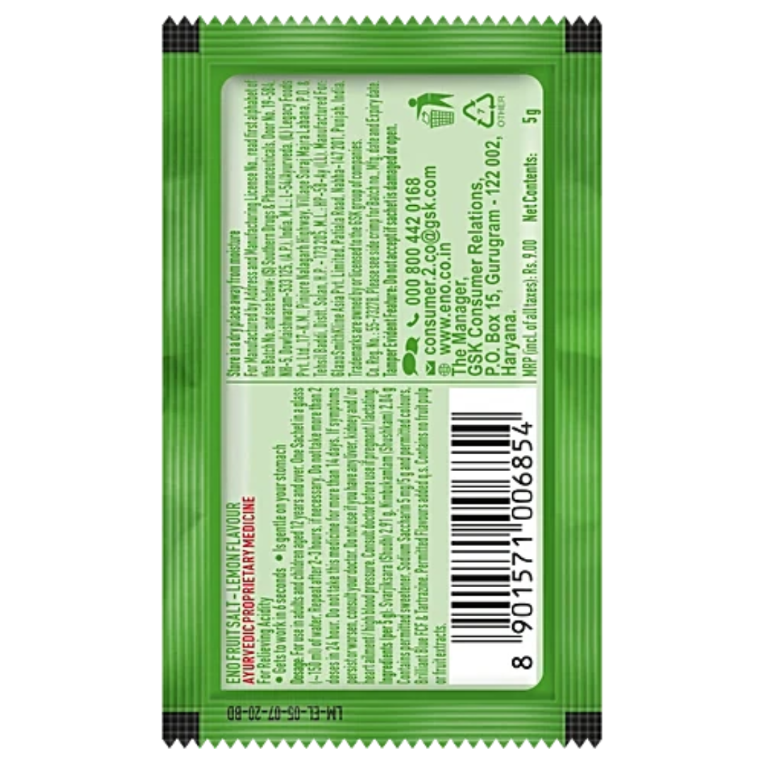 Eno Fruit Salt Lemon Sachet 1 'S - Uses, Benefits, Side Effects