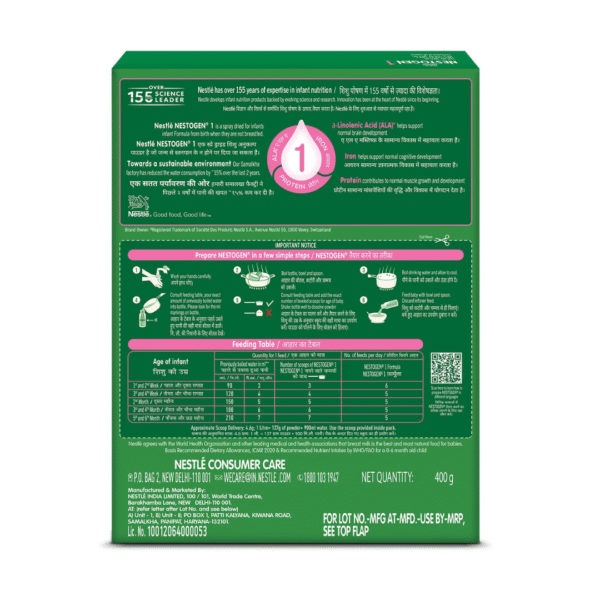 Nestle Nestogen 1 Infant Formula - Powder, Up to 6 Months, 400g Box