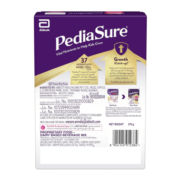 Pediasure Nutritional Drink Powder, Vital Nutrients to Help Kids Grow, Vanilla Flavour, 375 gm