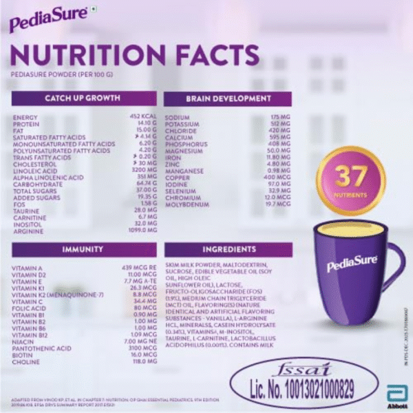Pediasure Nutritional Drink Powder, Vital Nutrients to Help Kids Grow, Vanilla Flavour, 375 gm