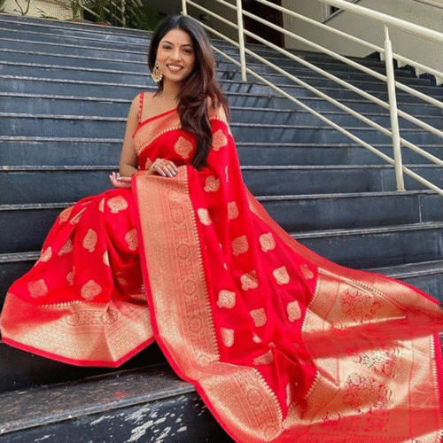 C J Enterprise Women's Kanjivaram Art Silk Saree Soft Banarasi Style Sari With Blouse Piece