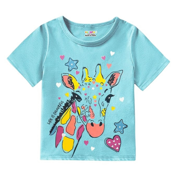 Girls Half Sleeves Regular Fit Cotton T-Shirt