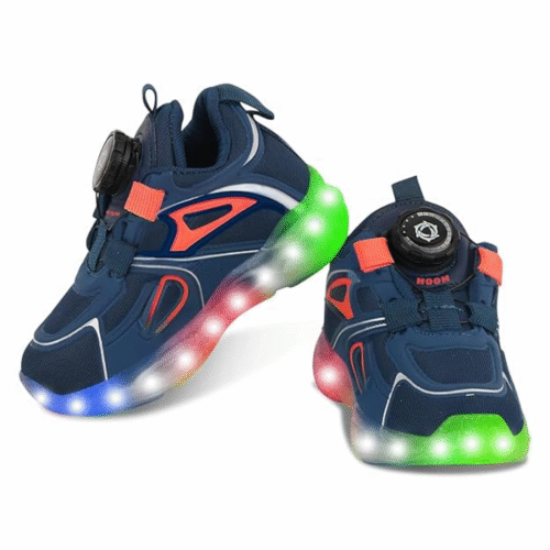 HOOH Kids Unisex Light Up Sneakers with Button Closure with Drawstring and Light Shoes for Boys and Girls