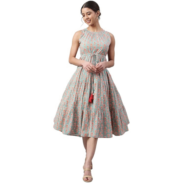 Women's Cotton Fit and Flare Midi Gown, Colour: Mint Green  Size: M