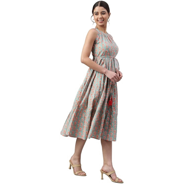 Women's Cotton Fit and Flare Midi Gown, Colour: Mint Green  Size: M