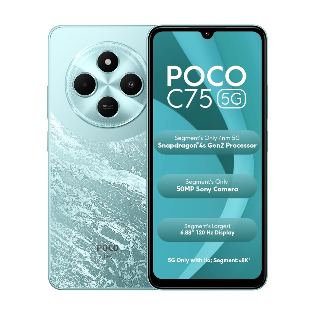 POCO C75 5G, Aqua Bliss (4GB, 64GB) 5160 mAh Battery - AstoBag