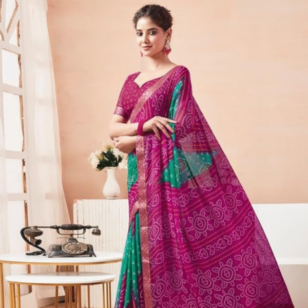 SIRIL Women's Bandhani Printed Chiffon Saree with Blouse