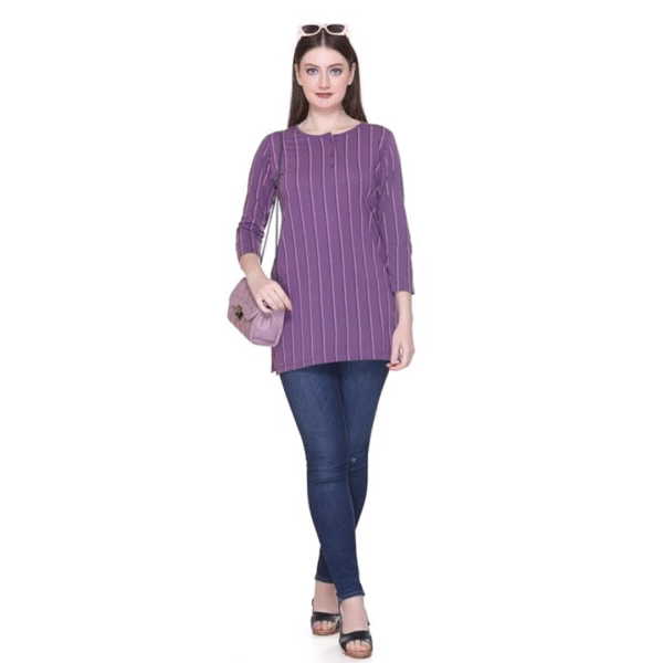 Women Regular Fit Henley All Over Print T-Shirt Kurta   Size: L