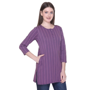 Women-Regular-Fit-Henley-All-Over-Print-T-Shirt-Kurta