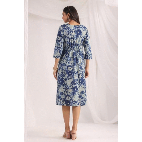 Women's Cotton Fit and Flare Midi Dress, Colour: Indigo,  Size: M