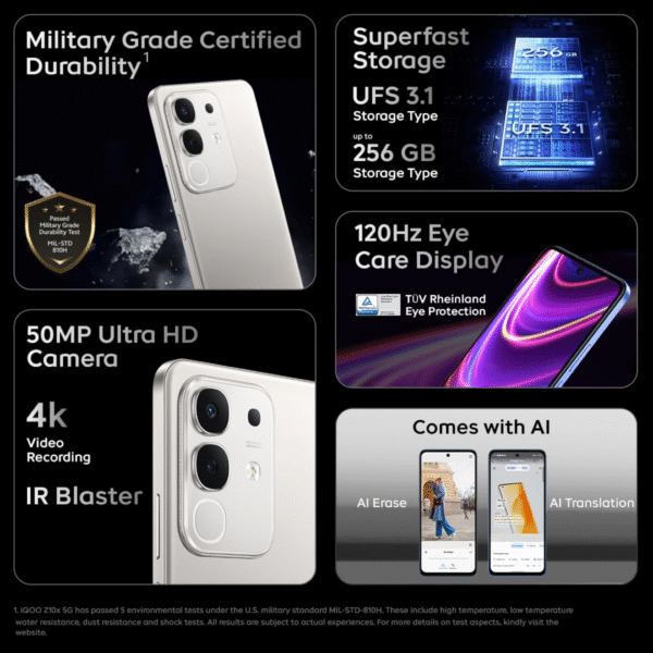 iQOO Z10x 5G (Color Titanium, 6GB RAM, 128GB Storage) | 6500 mAh Large Capacity Battery.