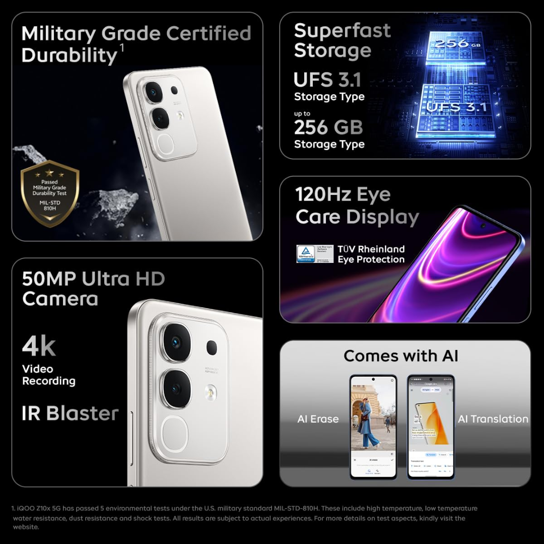 i qoo z10x 8+128gb simフリー iQOO Z10x 5G (Color Titanium, 6GB RAM, 128GB Storage) | 6500 mAh