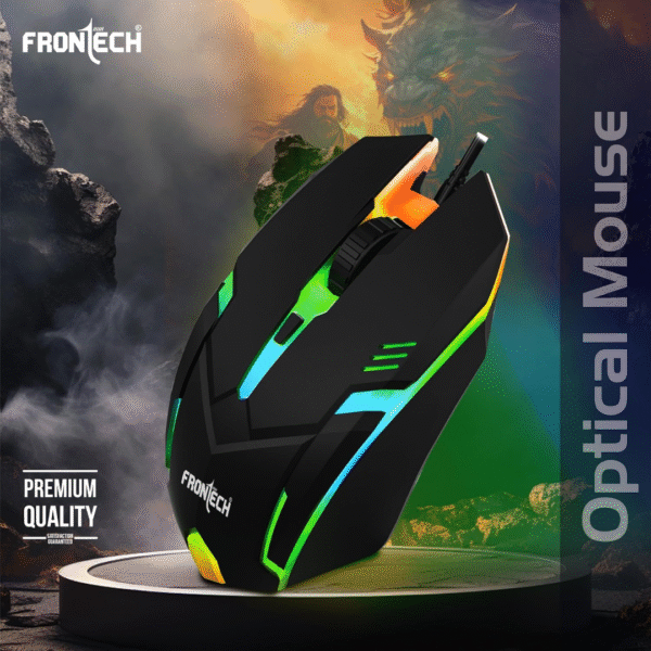 FRONTECH Wired USB Gaming Mouse 1 FRONTECH Wired USB Gaming Mouse, RGB Light| 1500 DPI | Scroll Wheel USB Plug & Play (MS-0067, Black)