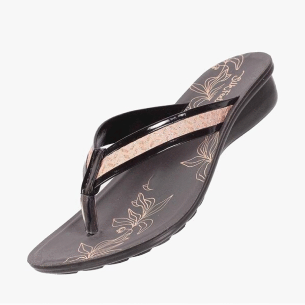 Simple Floral Print Thong-Strap Sandals For Womens & Girls, Colour: Black, Size: 4 UK