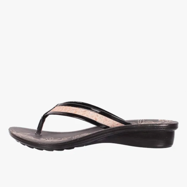 Simple Floral Print Thong-Strap Sandals For Womens & Girls, Colour: Black, Size: 4 UK