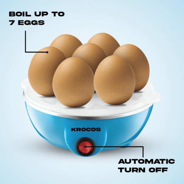 KROCOS Electric Egg Boiler & Poacher | Fast Steaming & Boiling, Cooks Up to 7 Eggs, Automatic Shut-Off, Colour Blue