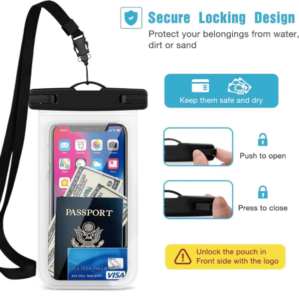 PulGos Plastic Universal Water Proof Dry Bag Cover for Phone 3 PulGos Plastic Universal Water Proof Dry Bag Cover for Phone A– Big Size Waterproof Phone Cover, (Pack of 1)