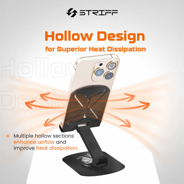 STRIFF mobSpin 360° Rotating Metal Phone Stand, Foldable Mobile Holder for Smartphones, Tablets, Kindles & iPads – Black