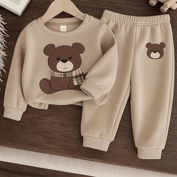 Trendy Printed Hoodie T-Shirt & Jogger Track Pant Clothing Set for Boys, Stylish Cord Set, Colour: Beige Size: 6-7 Years