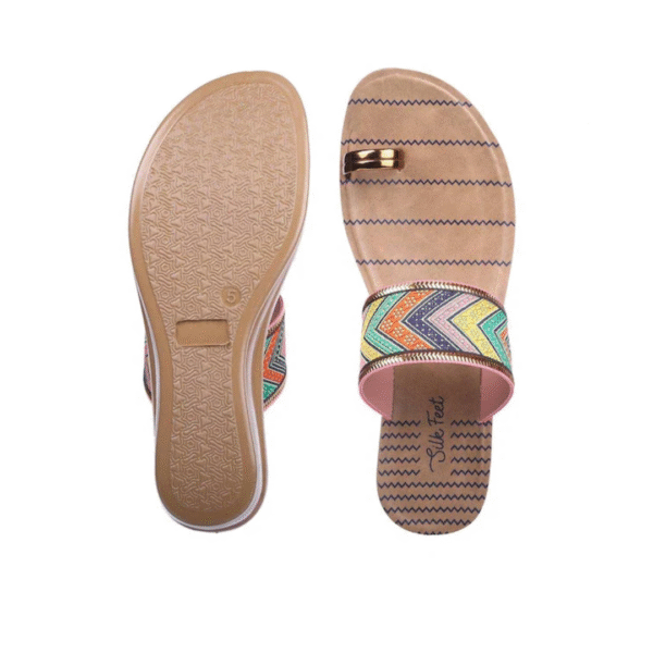 Women Embellished Toe-Ring Wedges Heeled Sandal, (Ladies Juta) Colour- Peach, Size: 7 UK